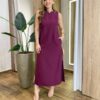 Vestido Midi Ana sem Bojo com Fenda Lateral e Bolsos Vinho - Fernanda Ramos Store