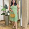 Vestido Midi Plus sem Bojo Anne com Detalhe e Estampa Flores Verde - Fernanda Ramos Store