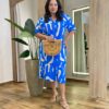 Vestido Midi Plus sem Bojo Fechamento em Botões Azul - Fernanda Ramos Store