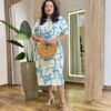 Vestido Midi Plus sem Bojo Fechamento em Botões Estampa Verde - Fernanda Ramos Store