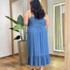 Vestido Midi Plus sem Bojo Liocel Jeans Lastex e Botões - Fernanda Ramos Store