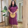 Vestido Midi Plus sem Bojo Malha Manga Curta Marsala - Fernanda Ramos Store