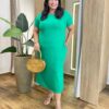 Vestido Midi Plus sem Bojo Malha Manga Curta Verde Bandeira - Fernanda Ramos Store