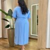 Vestido Midi Plus sem Bojo Manga 3/4 Detalhe em Botões Azul - Fernanda Ramos Store