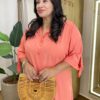 Vestido Midi Plus sem Bojo Manga 3/4 e Amarração Coral - Fernanda Ramos Store