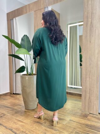 Vestido Midi Plus sem Bojo Manga 3/4 e Amarração Verde Escuro - Fernanda Ramos Store