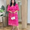 Vestido Midi Plus sem Bojo Manga Curta Bordado Pink - Fernanda Ramos Store