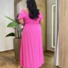 Vestido Midi Plus sem Bojo Manga Curta Detalhe no Busto Rosa - Fernanda Ramos Store