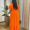 Vestido Midi Plus sem Bojo Manga Curta em Camadas Coral - Fernanda Ramos Store