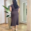 Vestido Midi Plus Sofia sem Bojo Malha Manga Muscle Marrom - Fernanda Ramos Store