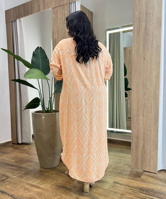 Vestido Midi sem Bojo Plus Estampado Manga 3/4 com Detalhe - Fernanda Ramos Store