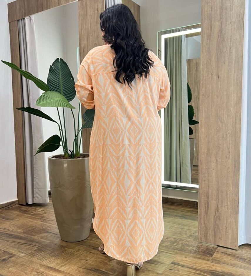 Vestido Midi sem Bojo Plus Estampado Manga 3/4 com Detalhe - Fernanda Ramos Store