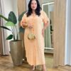 Vestido Midi sem Bojo Plus Estampado Manga 3/4 com Detalhe - Fernanda Ramos Store