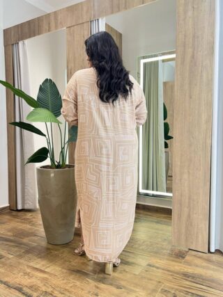 Vestido Midi sem Bojo Plus Manga Longa Estampado Bege - Fernanda Ramos Store