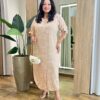 Vestido Midi sem Bojo Plus Manga Longa Estampado Bege - Fernanda Ramos Store