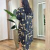 Vestido Midi sem Bojo Plus Manga Longa Estampado Preto - Fernanda Ramos Store