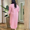 Vestido Midi sem Bojo Plus Manga Longa Listrado Rosa - Fernanda Ramos Store