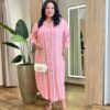 Vestido Midi sem Bojo Plus Manga Longa Listrado Rosa - Fernanda Ramos Store
