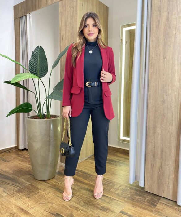 Blazer Feminino Alfaiataria Brenda Manga Longa Vinho - Fernanda Ramos Store
