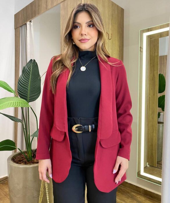 Blazer Feminino Alfaiataria Brenda Manga Longa Vinho - Fernanda Ramos Store