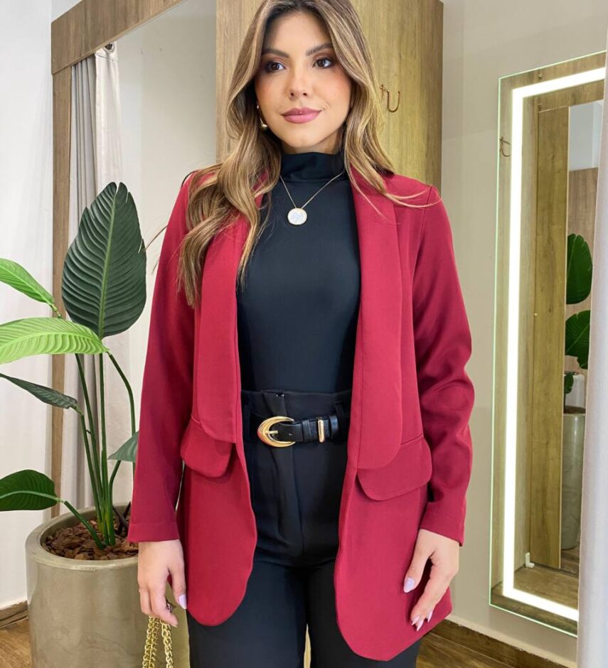 Blazer Feminino Alfaiataria Brenda Manga Longa Vinho - Fernanda Ramos Store