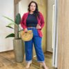 Blazer Manga Longa Feminino Plus com Bolsos Falsos Vinho - Fernanda Ramos Store