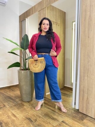 Blazer Manga Longa Feminino Plus com Bolsos Falsos Vinho - Fernanda Ramos Store
