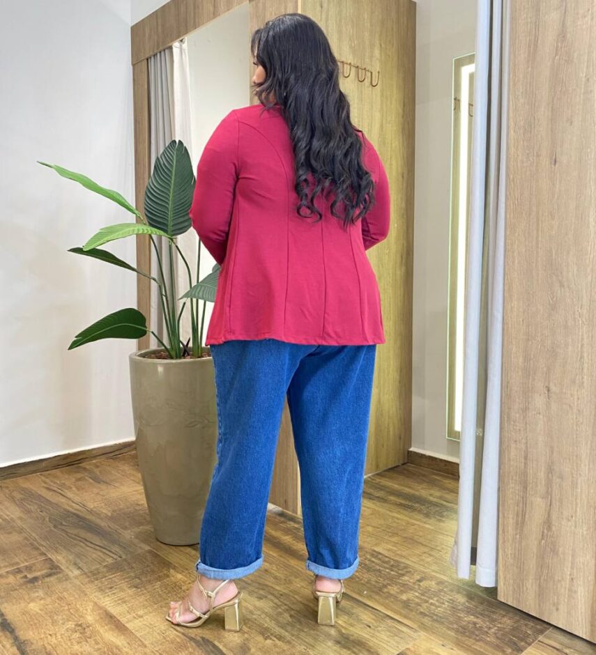 Blazer Manga Longa Feminino Plus com Bolsos Falsos Vinho - Fernanda Ramos Store