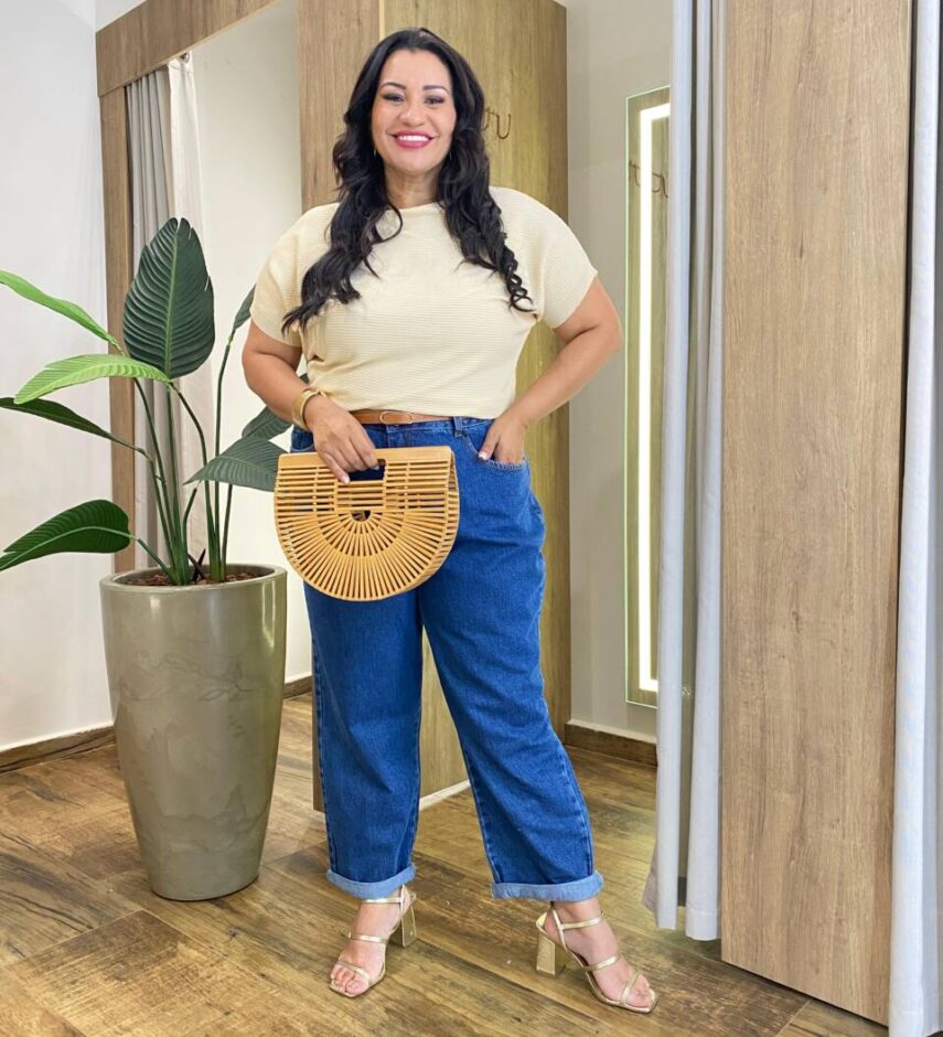 Blusa Feminina Manga Curta Modal Estela Plus Canelada Areia - Fernanda Ramos Store