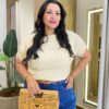 Blusa Feminina Manga Curta Modal Estela Plus Canelada Areia - Fernanda Ramos Store