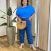Blusa Feminina Manga Curta Modal Estela Plus Canelada Azul - Fernanda Ramos Store