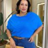 Blusa Feminina Manga Curta Modal Estela Plus Canelada Azul - Fernanda Ramos Store