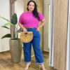 Blusa Feminina Manga Curta Modal Estela Plus Canelada Fúcsia - Fernanda Ramos Store