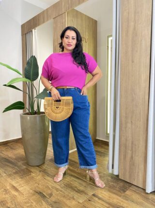 Blusa Feminina Manga Curta Modal Estela Plus Canelada Fúcsia - Fernanda Ramos Store