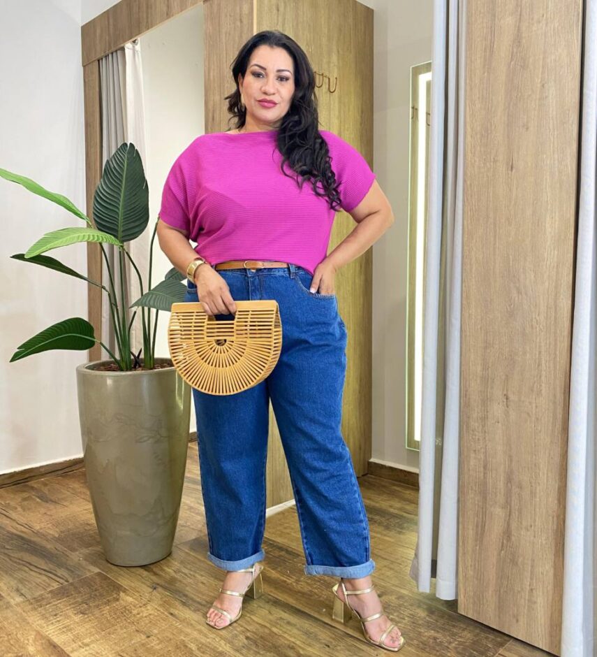 Blusa Feminina Manga Curta Modal Estela Plus Canelada Fúcsia - Fernanda Ramos Store