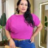 Blusa Feminina Manga Curta Modal Estela Plus Canelada Fúcsia - Fernanda Ramos Store