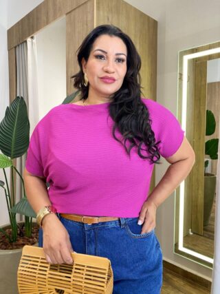 Blusa Feminina Manga Curta Modal Estela Plus Canelada Fúcsia - Fernanda Ramos Store