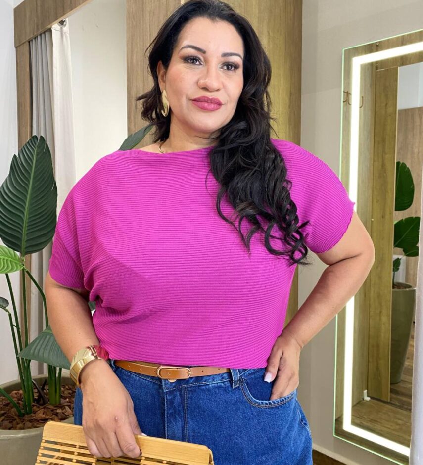 Blusa Feminina Manga Curta Modal Estela Plus Canelada Fúcsia - Fernanda Ramos Store