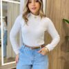 Blusa Feminina Manga Longa Canelada e Flanelada Branca - Fernanda Ramos Store