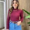 Blusa Feminina Manga Longa Canelada e Flanelada Vinho - Fernanda Ramos Store