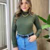Blusa Feminina Manga Longa Canelada e Flanelada Verde - Fernanda Ramos Store