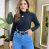 Body Feminino Amélia sem Bojo Manga Longa Gola Alta Preto - Fernanda Ramos Store