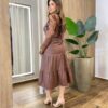 Body Feminino Bruna sem Bojo Manga Longa Tule Estampado Marrom - Fernanda Ramos Store