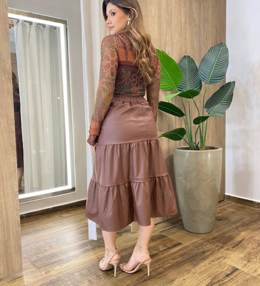 Body Feminino Bruna sem Bojo Manga Longa Tule Estampado Verde - Fernanda Ramos Store