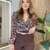 Body Feminino Cléo sem Bojo Manga Bufante em Tule Estampado - Fernanda Ramos Store
