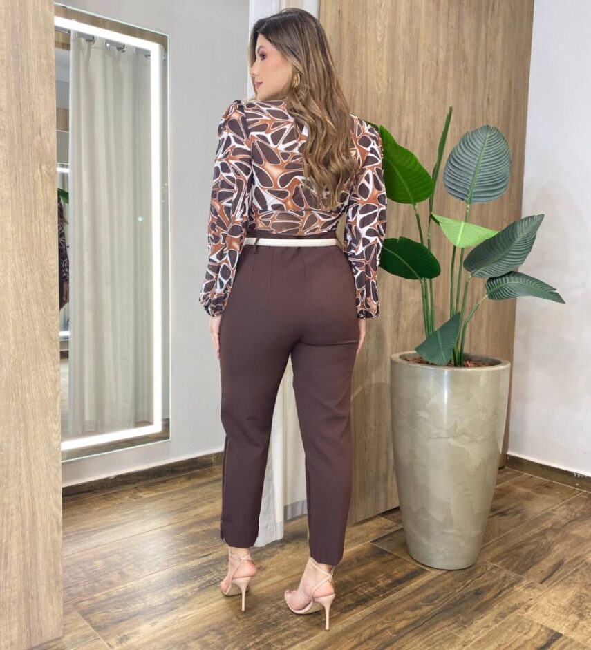 Body Feminino Cléo sem Bojo Manga Bufante em Tule Estampado - Fernanda Ramos Store