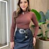 Body Feminino Laura sem Bojo Manga Longa Costa Nua Marrom - Fernanda Ramos Store