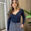 Body Feminino sem Bojo Decote em V Manga Longa Preto - Fernanda Ramos Store