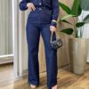 Calça Feminina Boss Wide Leg Pantalona Jeans Escuro 29484 - Fernanda Ramos Store