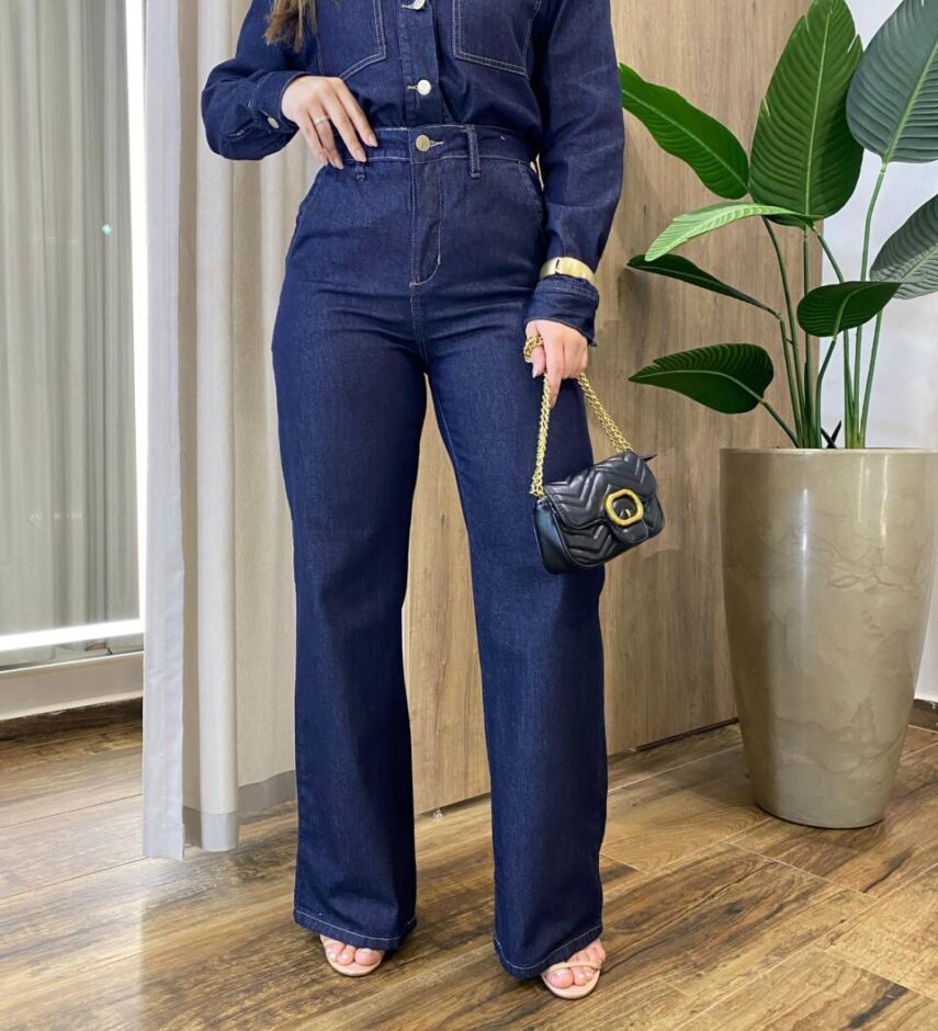 Calça Feminina Boss Wide Leg Pantalona Jeans Escuro 29484 - Fernanda Ramos Store